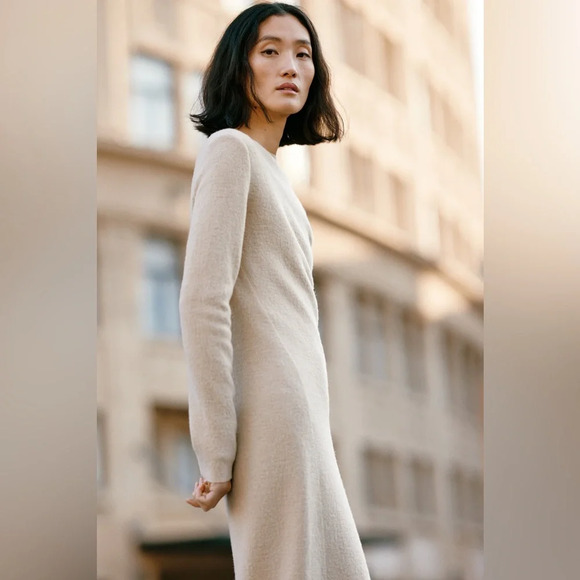 ZARA BOUCLÉ WOOL DRESS Ivory - Picture 3 of 16